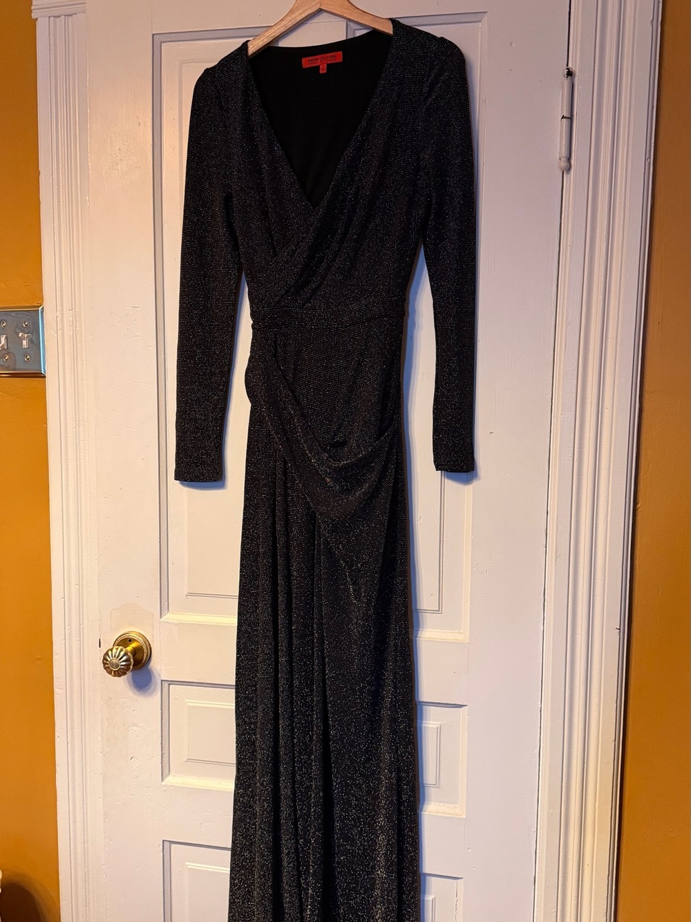 WOW couture Black Shimmer Open Back Evening Gown